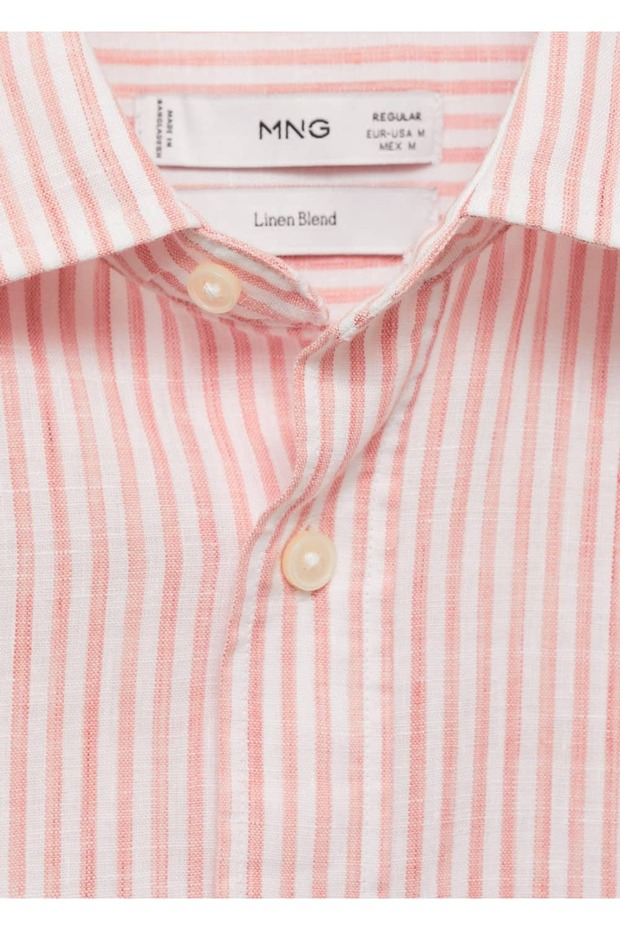 Regular fit çizgili keten gömlek - 8