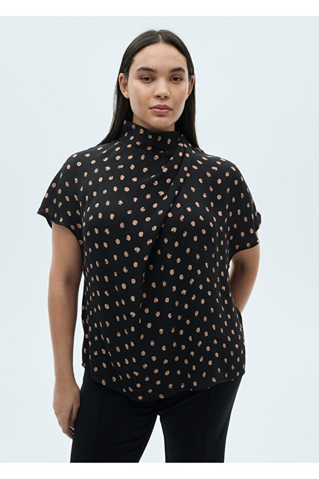 Drape yakalı puantiyeli bluz - 5