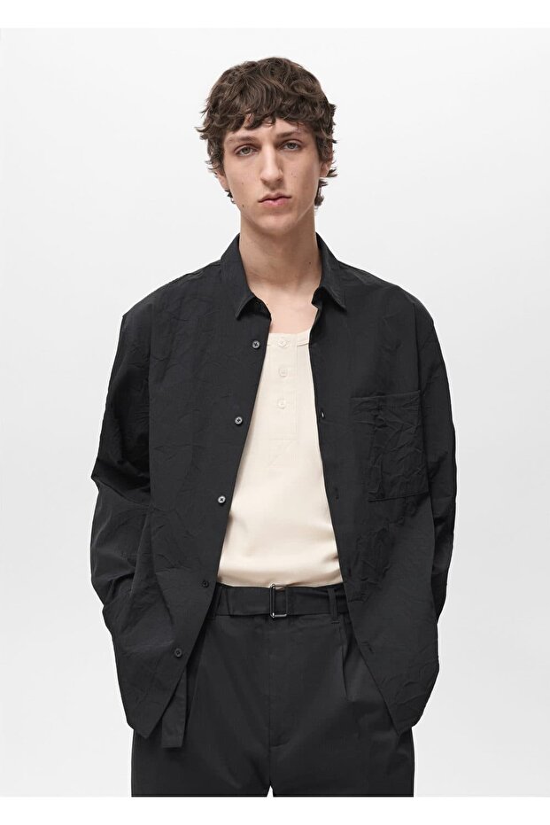 Kırışık görünümlü gömlek - 1