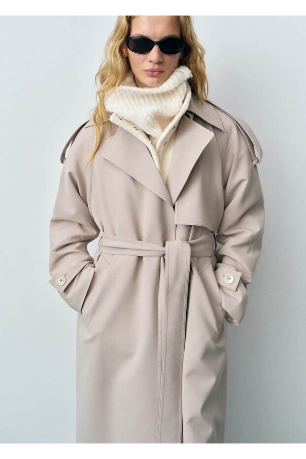 Kemerli oversize trençkot - 1