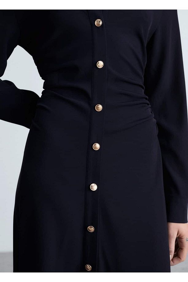 Beli drape midi elbise - 6