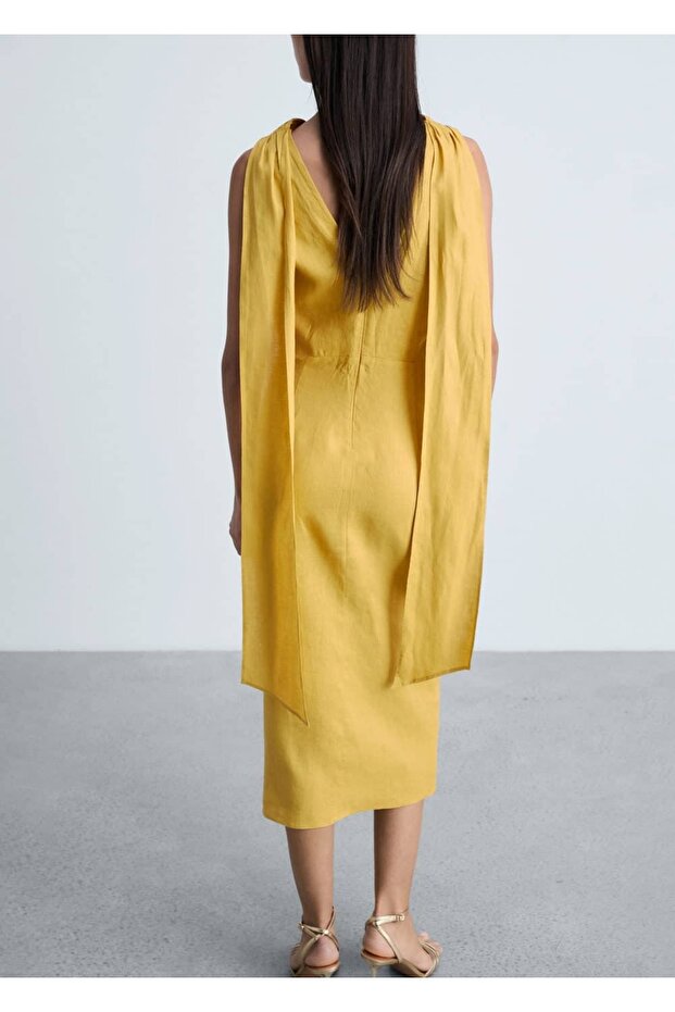 Keten pilili midi elbise - 4