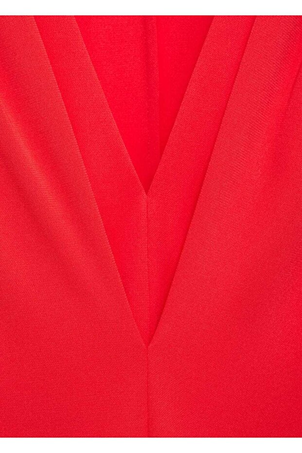 V yakalı triko elbise - 5