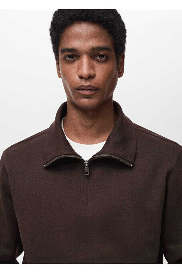 Fermuarlı regular kesim pamuklu sweatshirt - 7