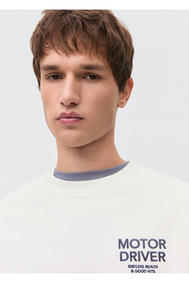 Desenli pamuklu mesajlı sweatshirt - 6