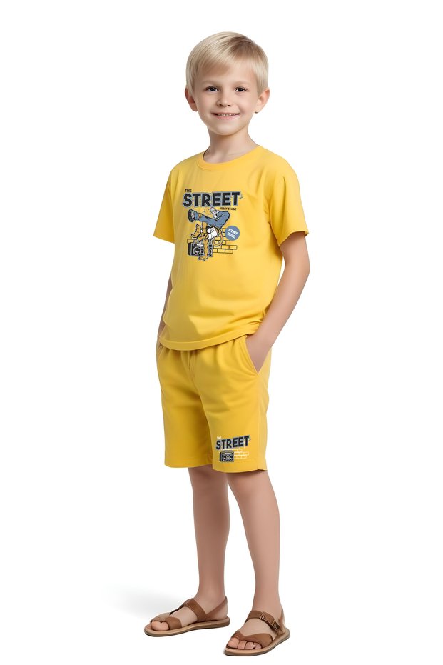 Street Panther Printed Boy Capri and T-Shirt Bottom-Top Set