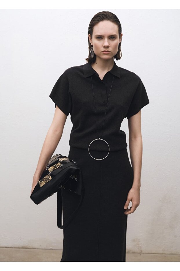 Wool Blend Polo Neck Sweater - 1