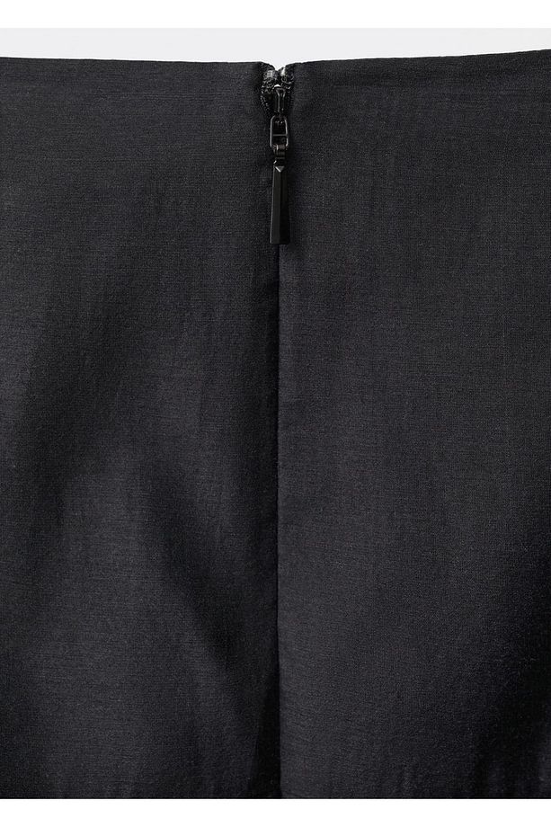 Yarı şeffaf ipek midi etek - 7