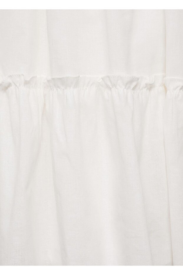 Volanlı Keten Elbise - 5