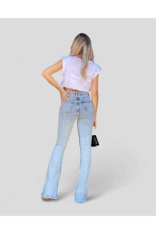 Jasmy Kadın Ispanyol Mavi Kar Yıkama Yüksek Bel Likralı Ekstra Esnek Flare Jeans Kot Pantolon - 4