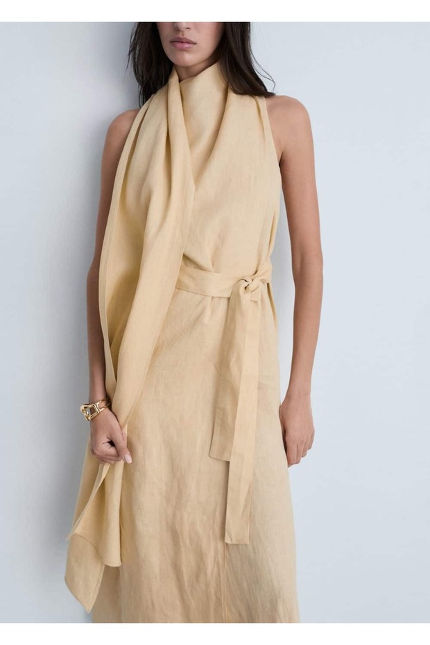 Kemerli keten elbise - 1