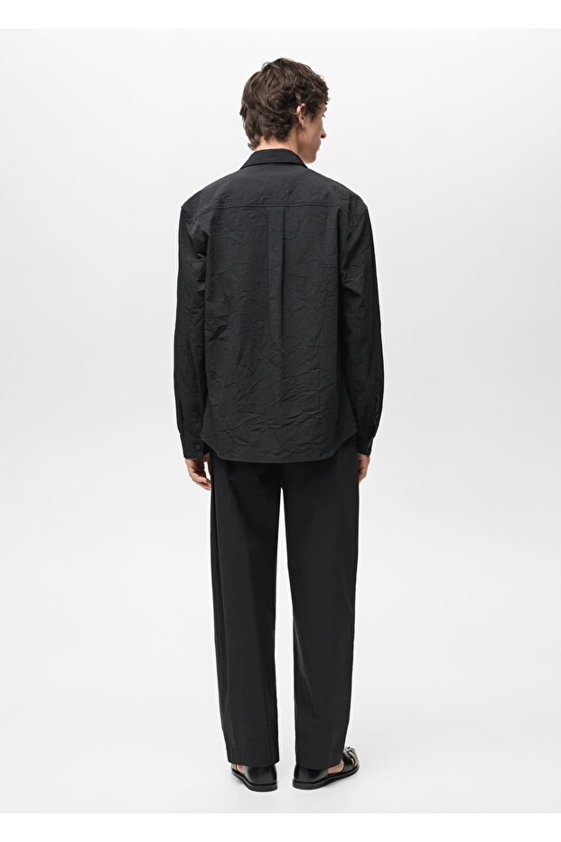 Kırışık görünümlü gömlek - 4