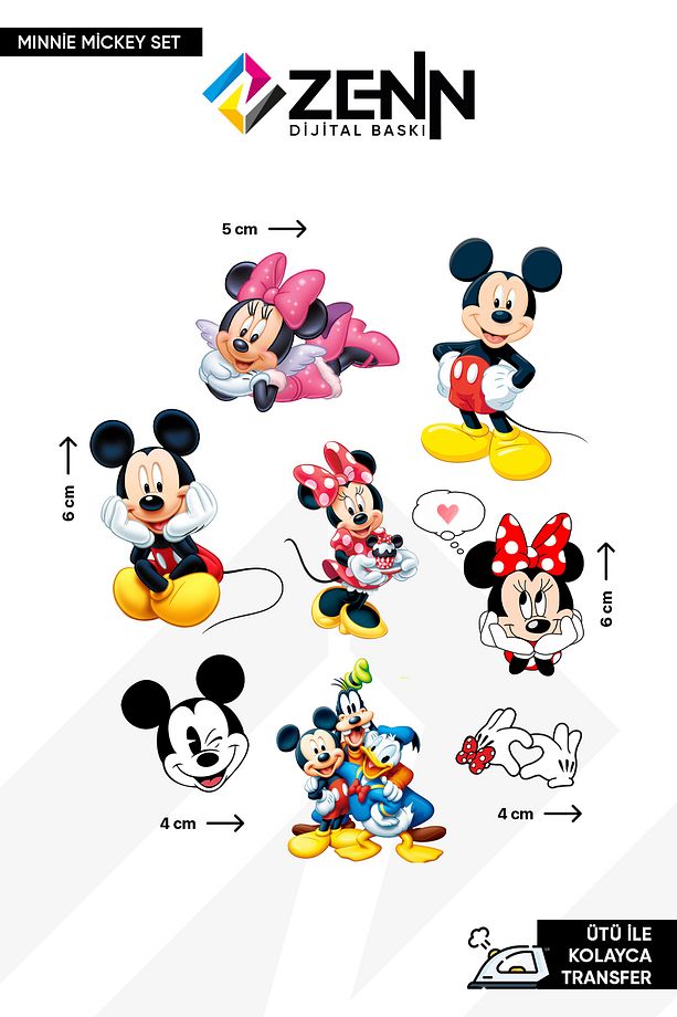 Minnie Mickey Mouse Set Ütü İle Yapışan Dtf Baskı - 1