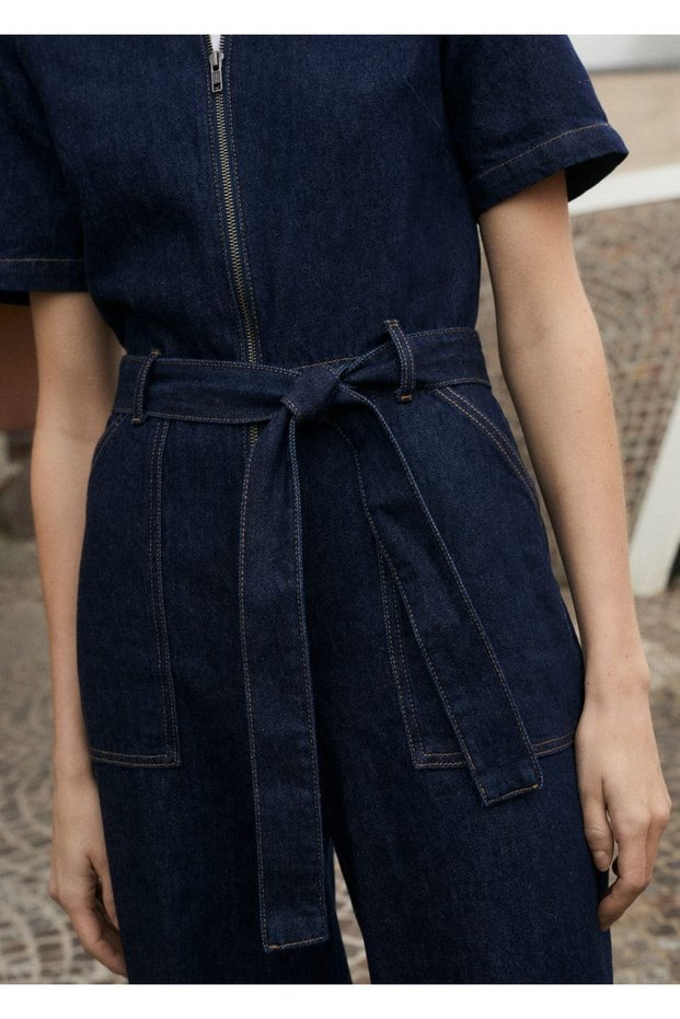 Short-sleeved Denim Jumpsuit