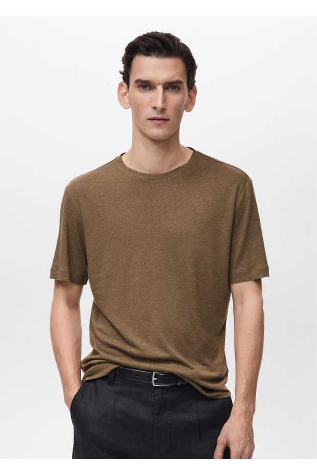 Slim Fit Keten Tişört - 1