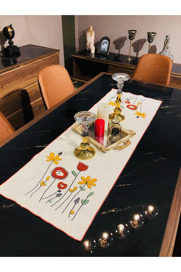 Punch Nakışlı Runner & Amerikan Servisi & Masa Örtüsü & Sehpa Örtüsü 40*130 Cm, Duck Kumaş - 5