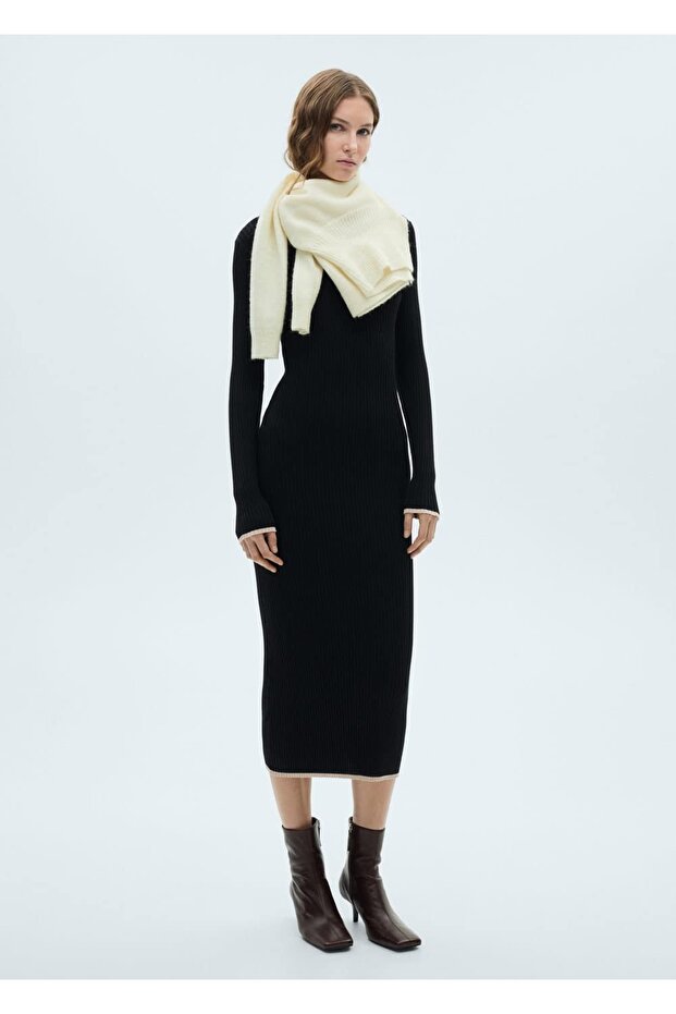 Kontrast şeritli triko elbise - 2