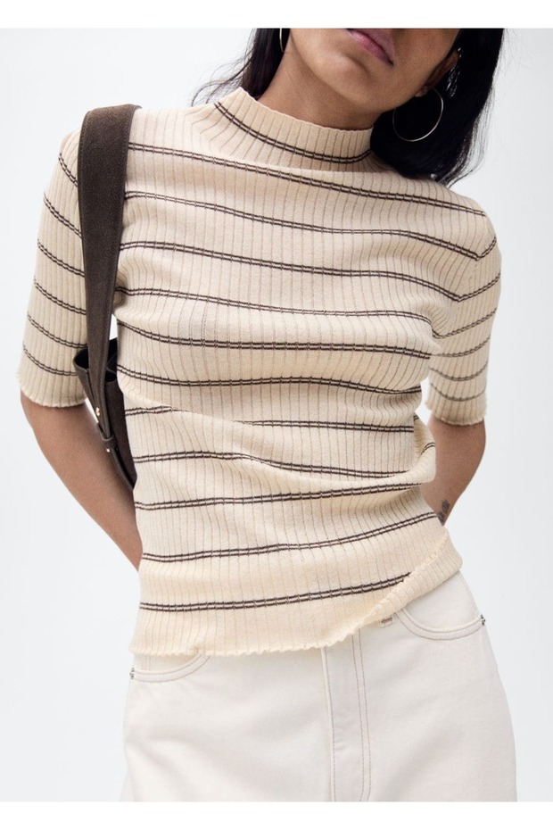 Perkins yakalı fitilli triko kazak - 1