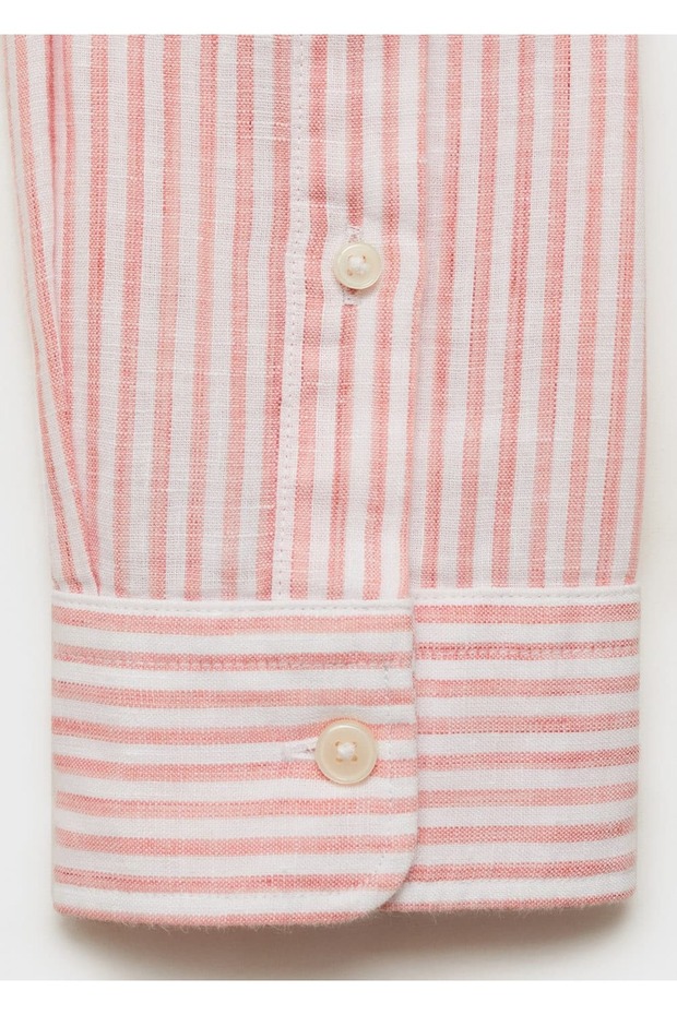 Regular fit çizgili keten gömlek - 5