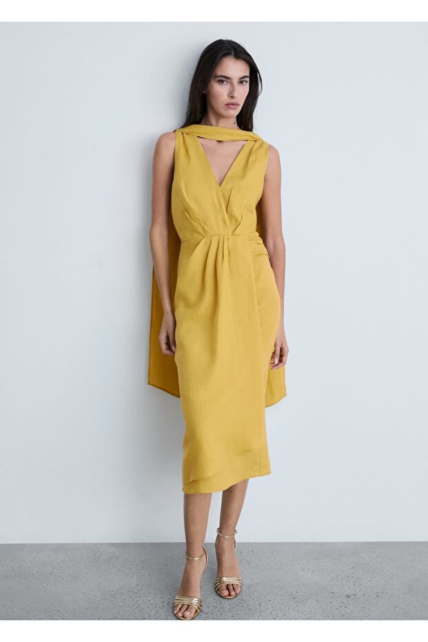 Keten pilili midi elbise - 2