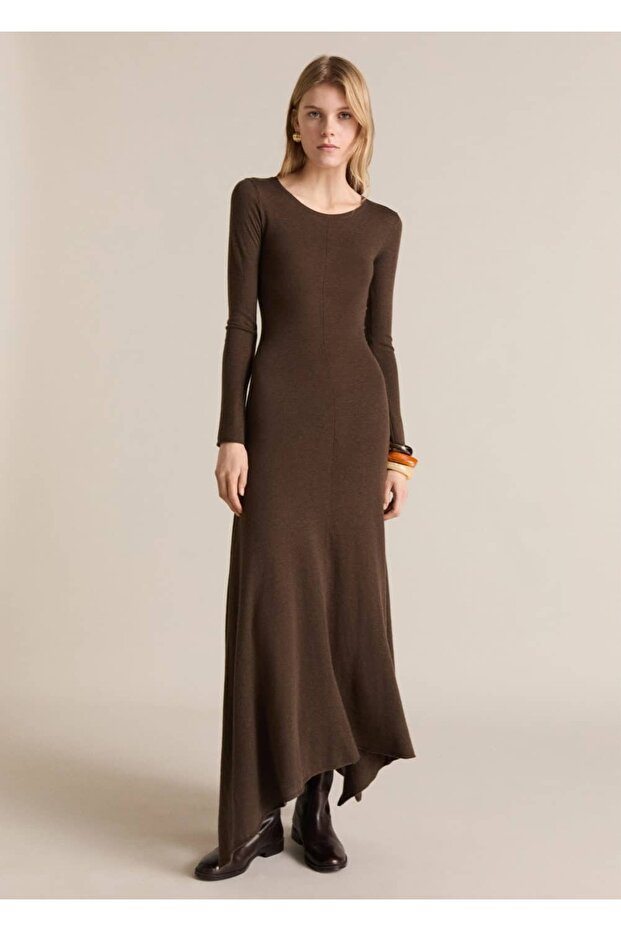 Eteği asimetrik triko elbise - 2