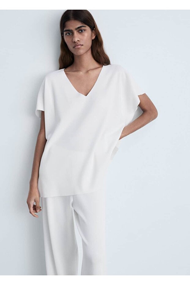 V yakalı triko bluz - 1