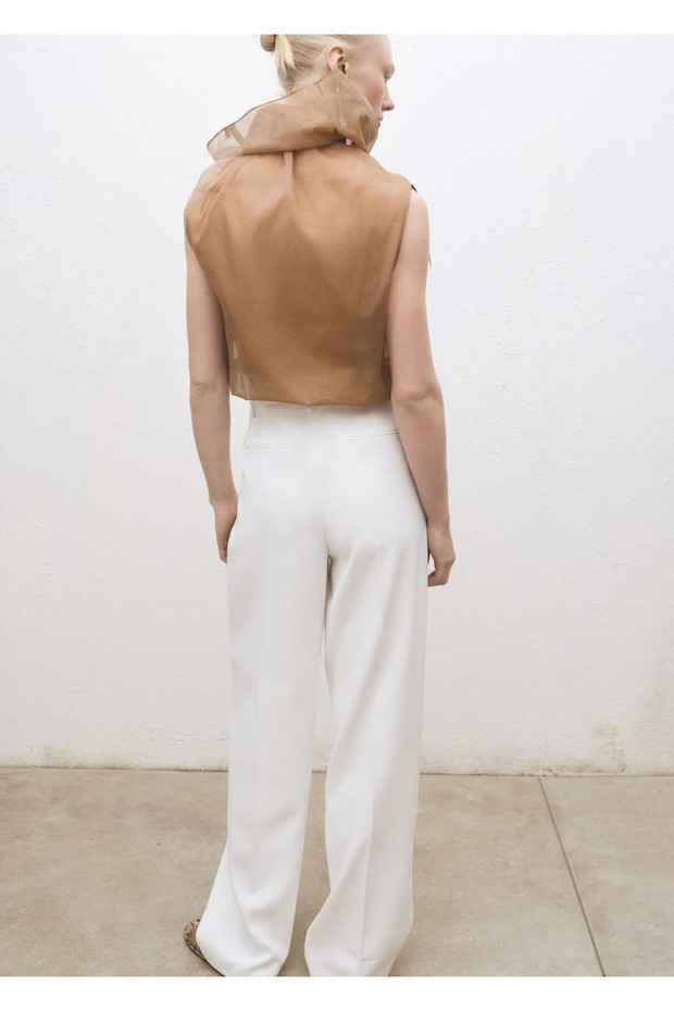 Asimetrik yakalı ipek bluz - 4