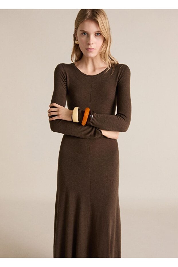 Eteği asimetrik triko elbise - 1