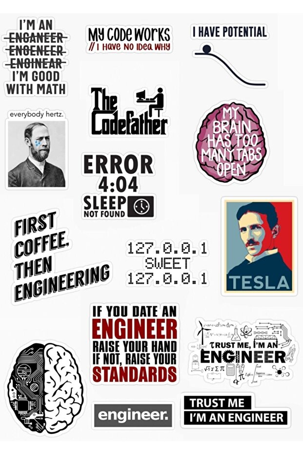 Mühendis - Engineer Tasarımlı 15 ' Li Sticker Seti