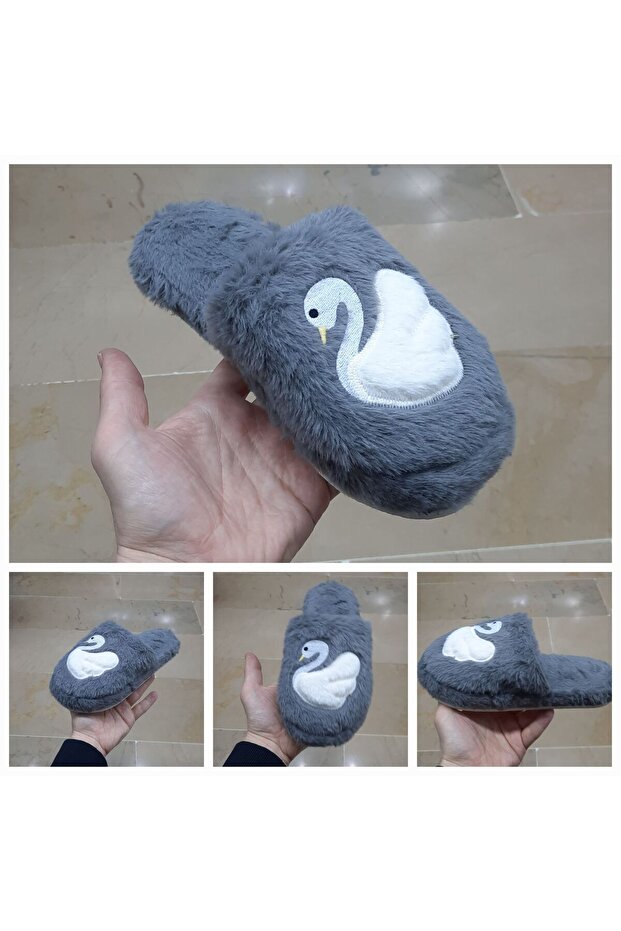 Women's Ultra Light Soundless Non-Slip Swan Figured Plush House Slippers