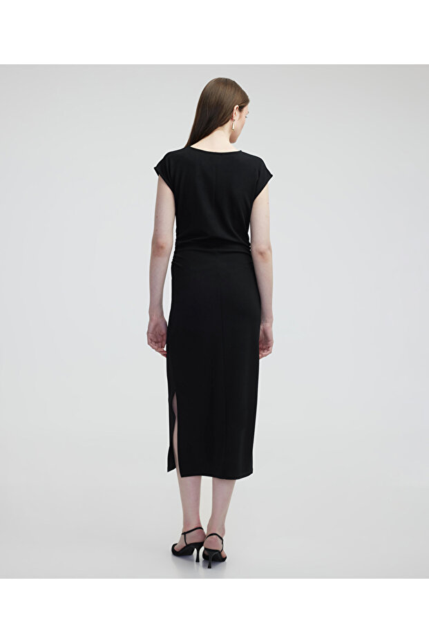 Drapeli örme elbise - 6