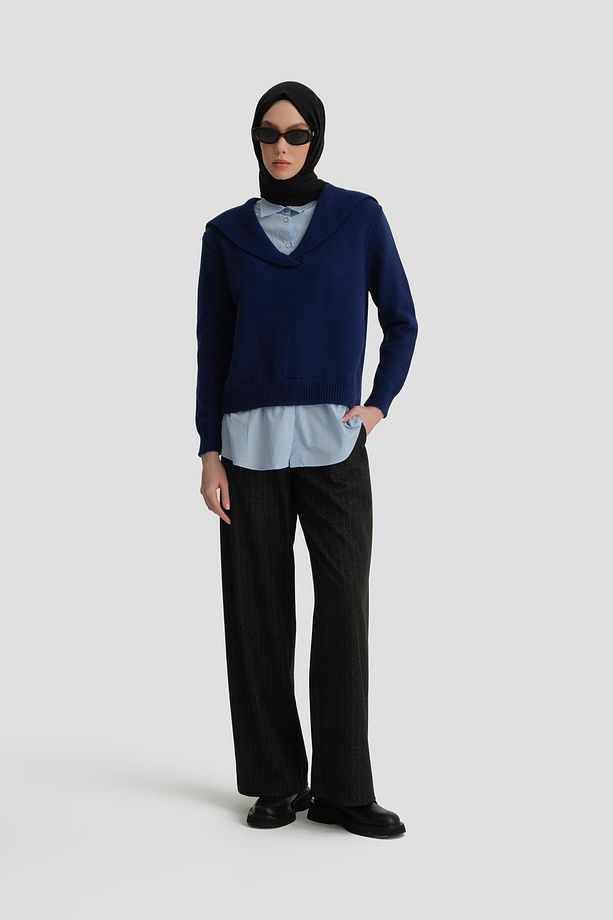 Poplin Mixli Kazak 24kd4218 Lacivert-mavi - 3