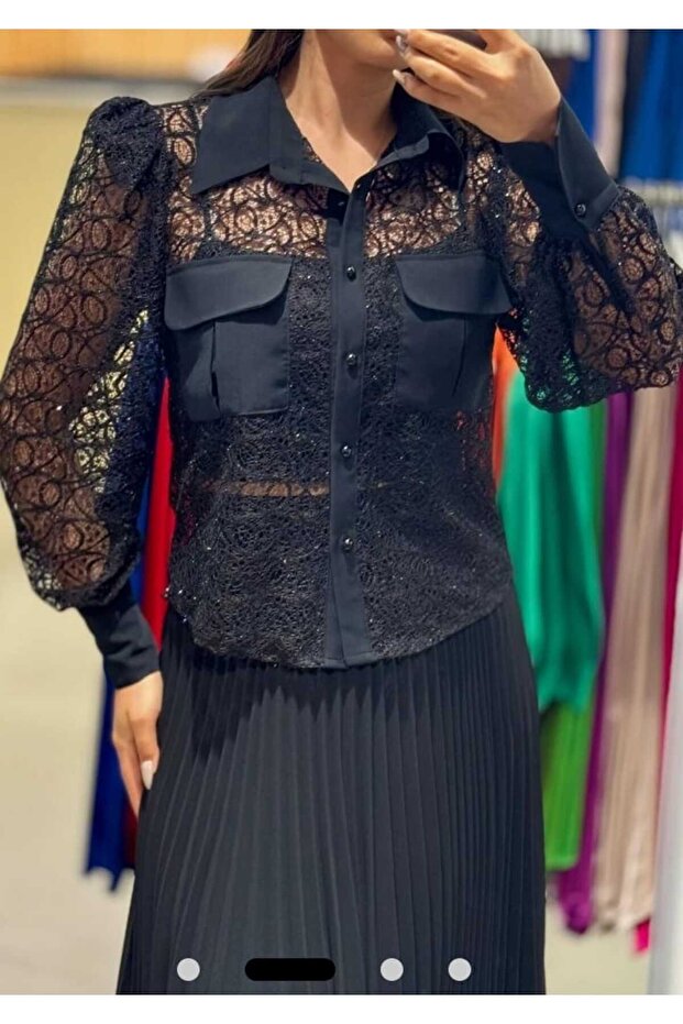 cep detaylı dantelgömlek - 2