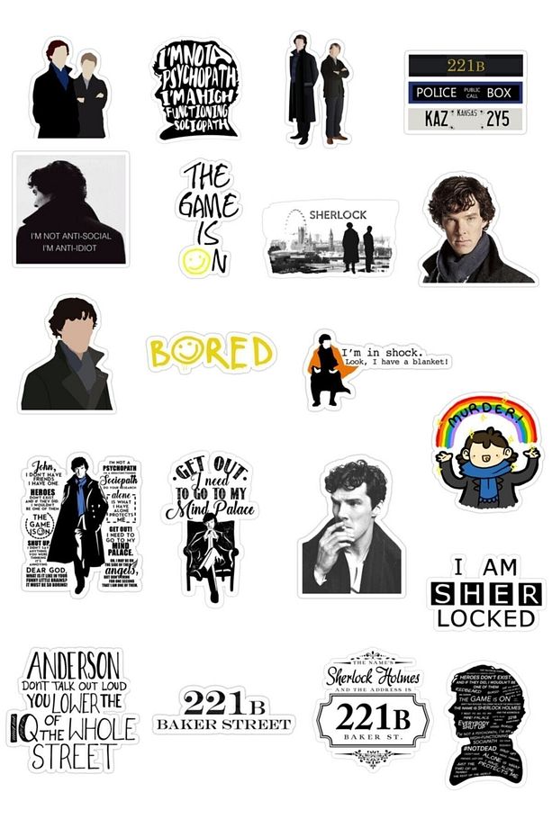 Sherlock Sticker Seti - 20 Sticker - Telefon, Bilgisayar Ve Diğer Yüzeylere Uygun - 1