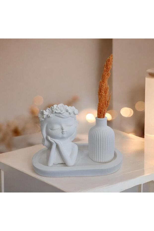 3 lü dekoratif vazo biblo tabak set - 2