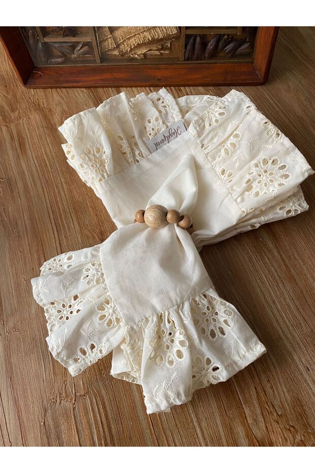 VUAL  FİSTO FIRFIR DETAYLI SUNUM PEÇETESİ EKRU RENK  8 ADET - 3