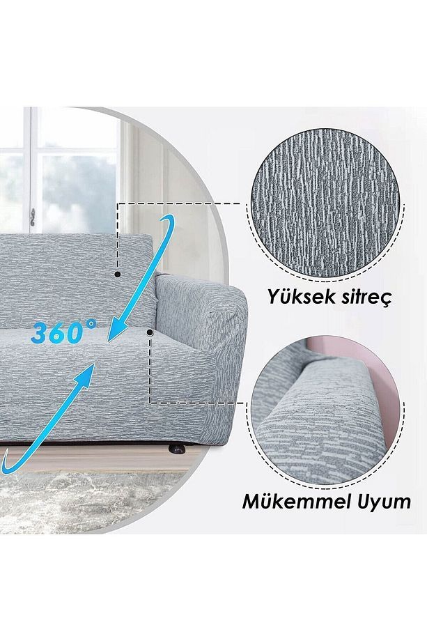 Jakarlı 3 3 1 1 Lastikli Kanepe Örtüsü | Lastikli Koltuk Örtüsü | Koltuk Kılıfı Takımı - 5