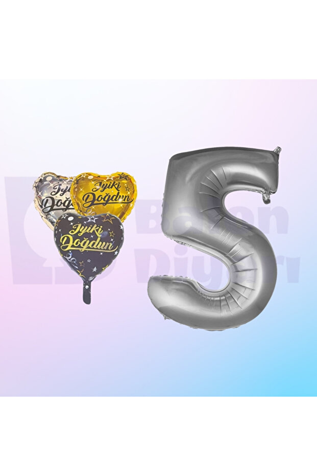 Happy Birthday Written Heart and Number Foil Balloon Set