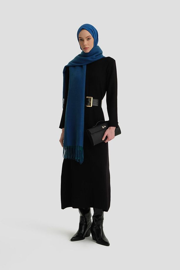 Uzun Kol Triko Elbise 24kd4217 Siyah - 1