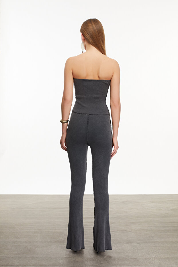 FLARE FIT YIRTMAÇLI ÖRME PANTOLON - 2