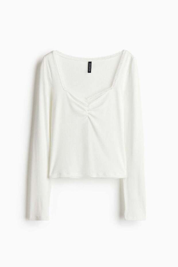 Lace-trimmed ribbed top