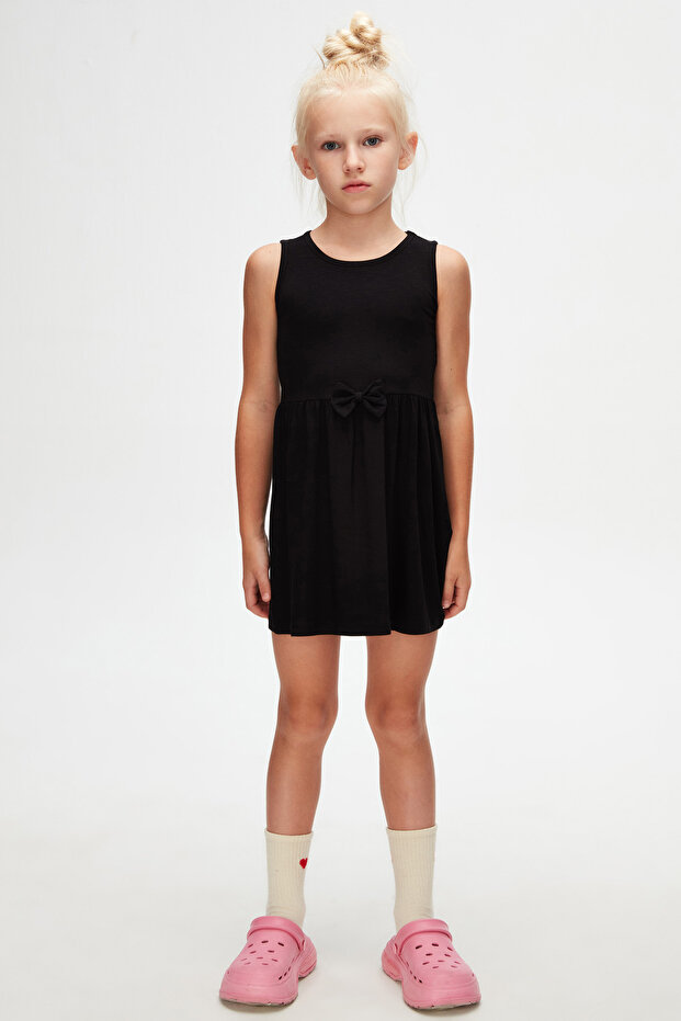Black Girl's Flamed Viscose Strap Dress