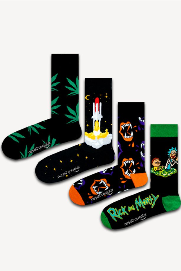 4'lü Kutulu Çılgın Rick And Morty Renkli Çorap Set - 2