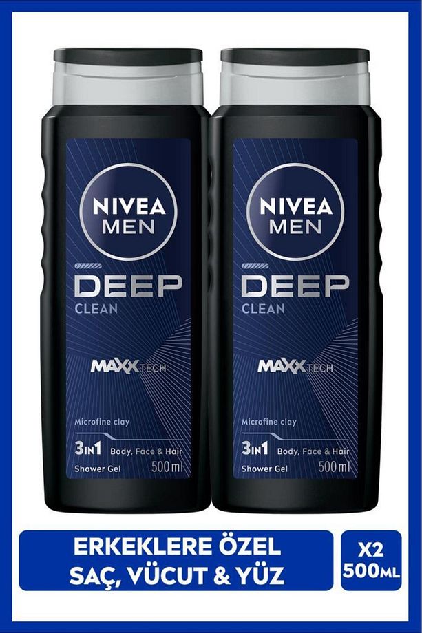 MEN Erkek Deep Dimension Banyo ve Duş Jeli 500ml, 3ü 1 Arada Komple Bakım, Vücut Saç Yüz, X2 Adet - 1