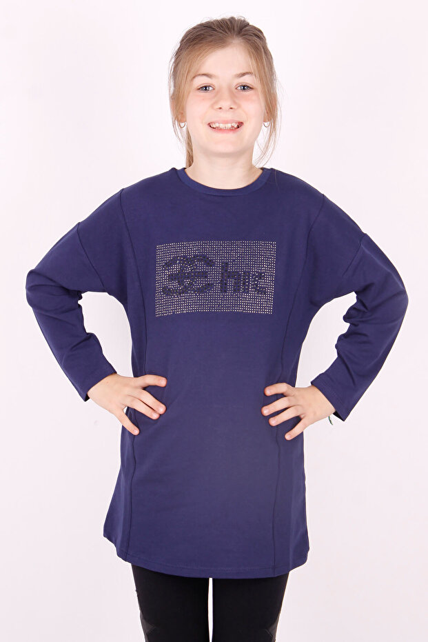 Girl's Chic Written Stone Embroidered T-Shirt