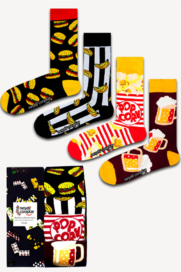 4'lü Popcorn Renkli Çorap Set - 1