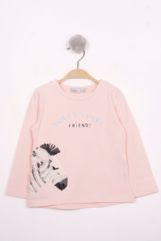 Girl's Zebra Printed Embroidered T-Shirt