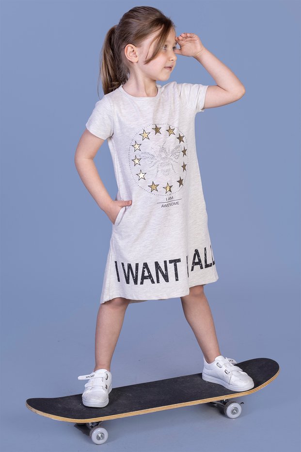 Girl's I Want It All Printed Dress