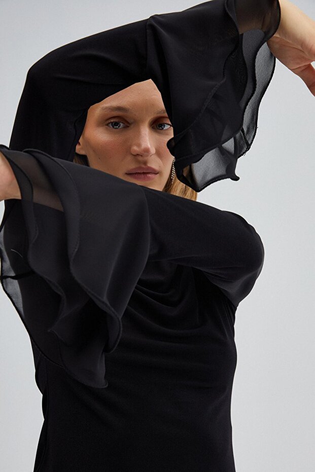 ŞİFON KOLLU ÖRME BLUZ - 1