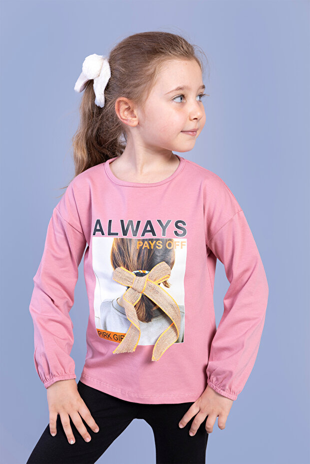 Girl's Printed T-Shirt with Elastic Sleeves